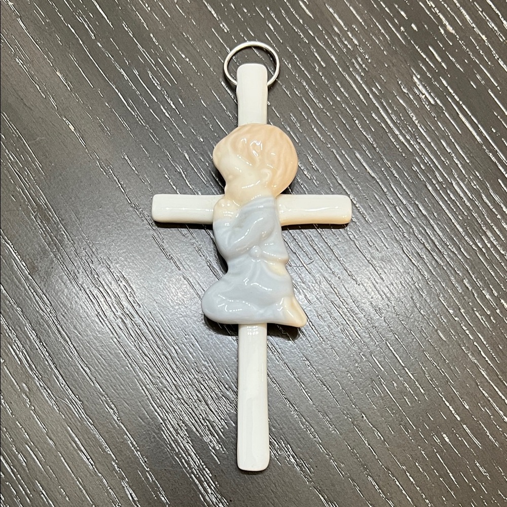 Precious Moments Cream and Blue Cross Decor 6 inches Long 3 inches Wide